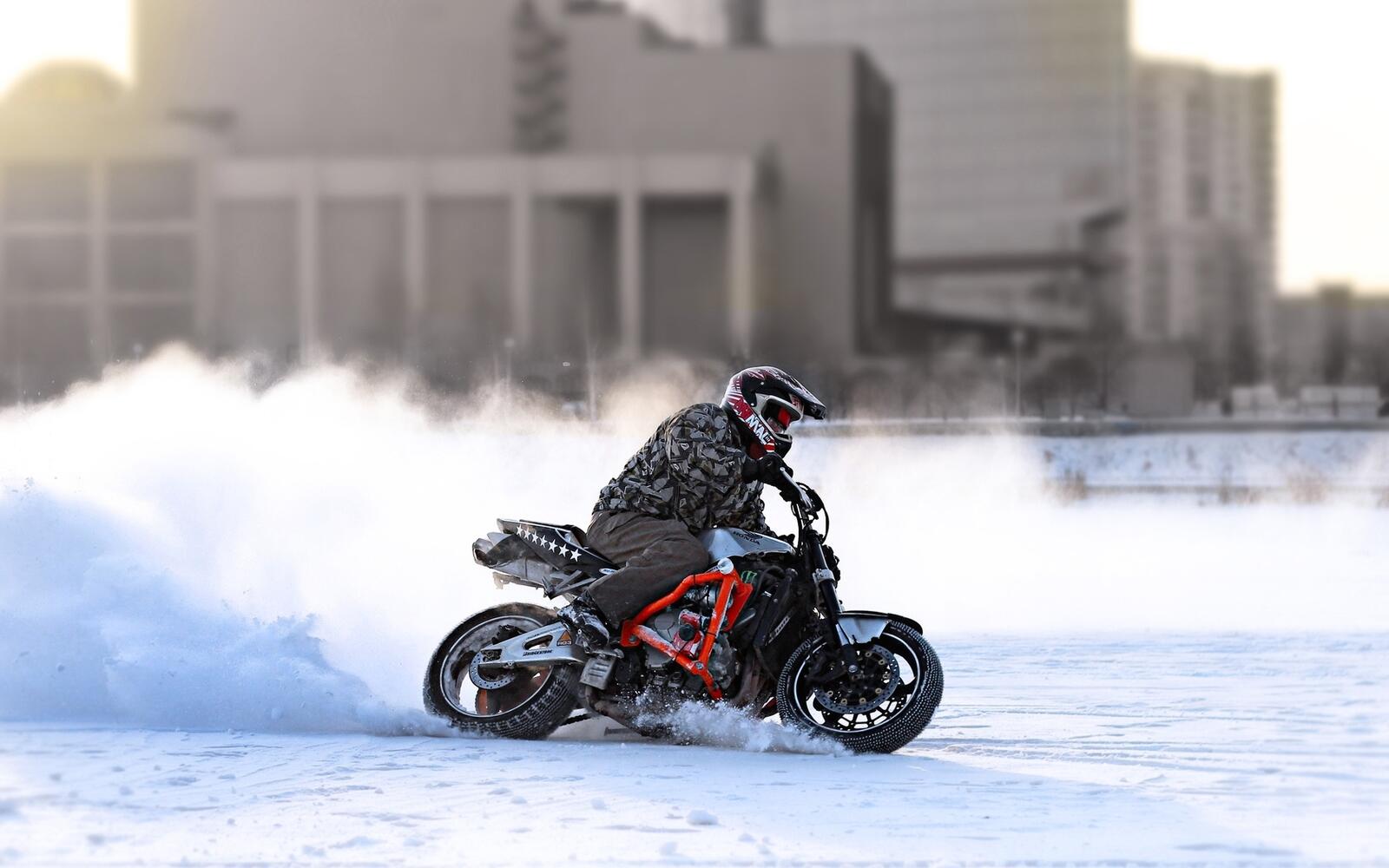 Wallpapers motorcyclist ice snow on the desktop