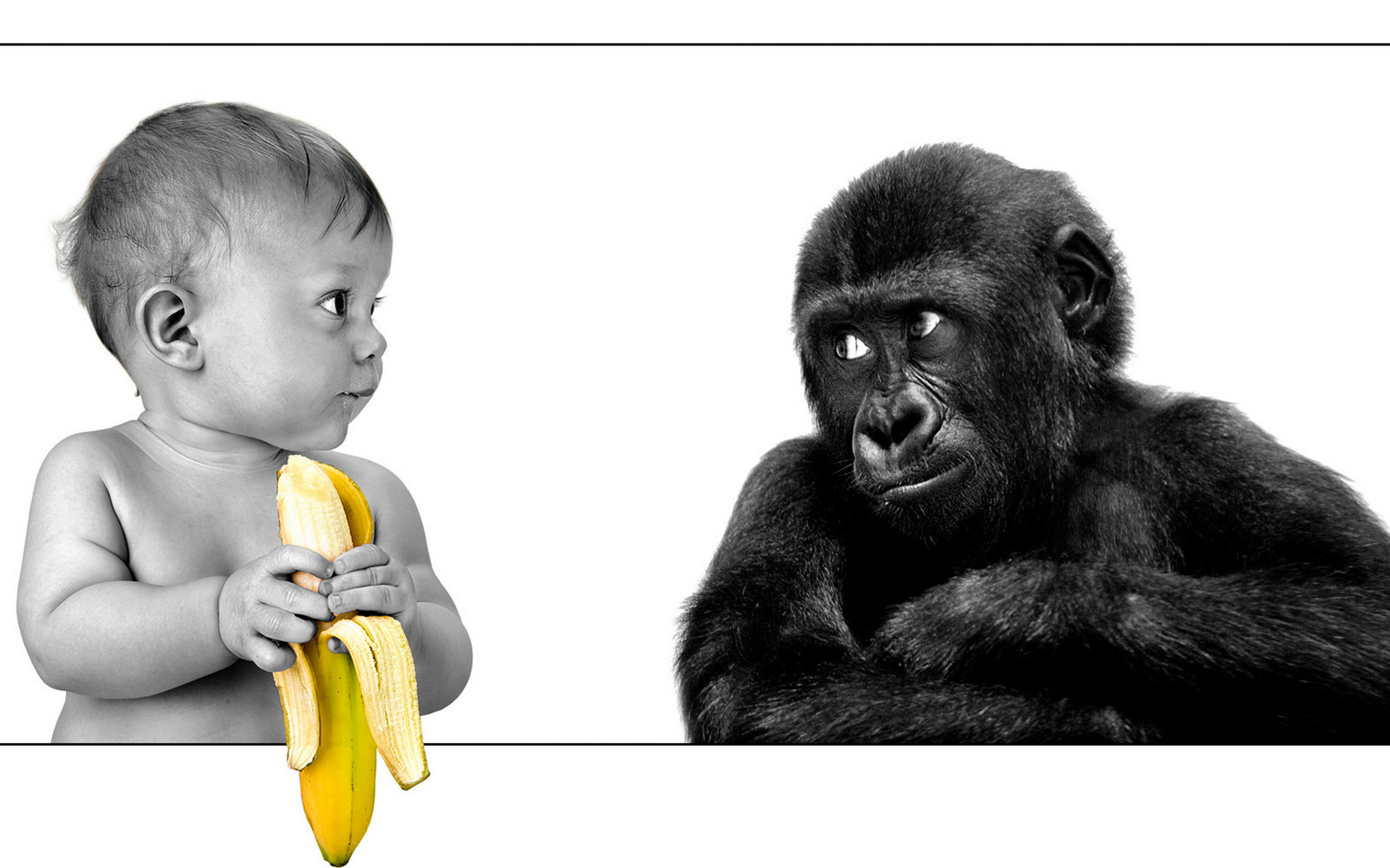 Обои ребенок малыш банан на рабочий стол