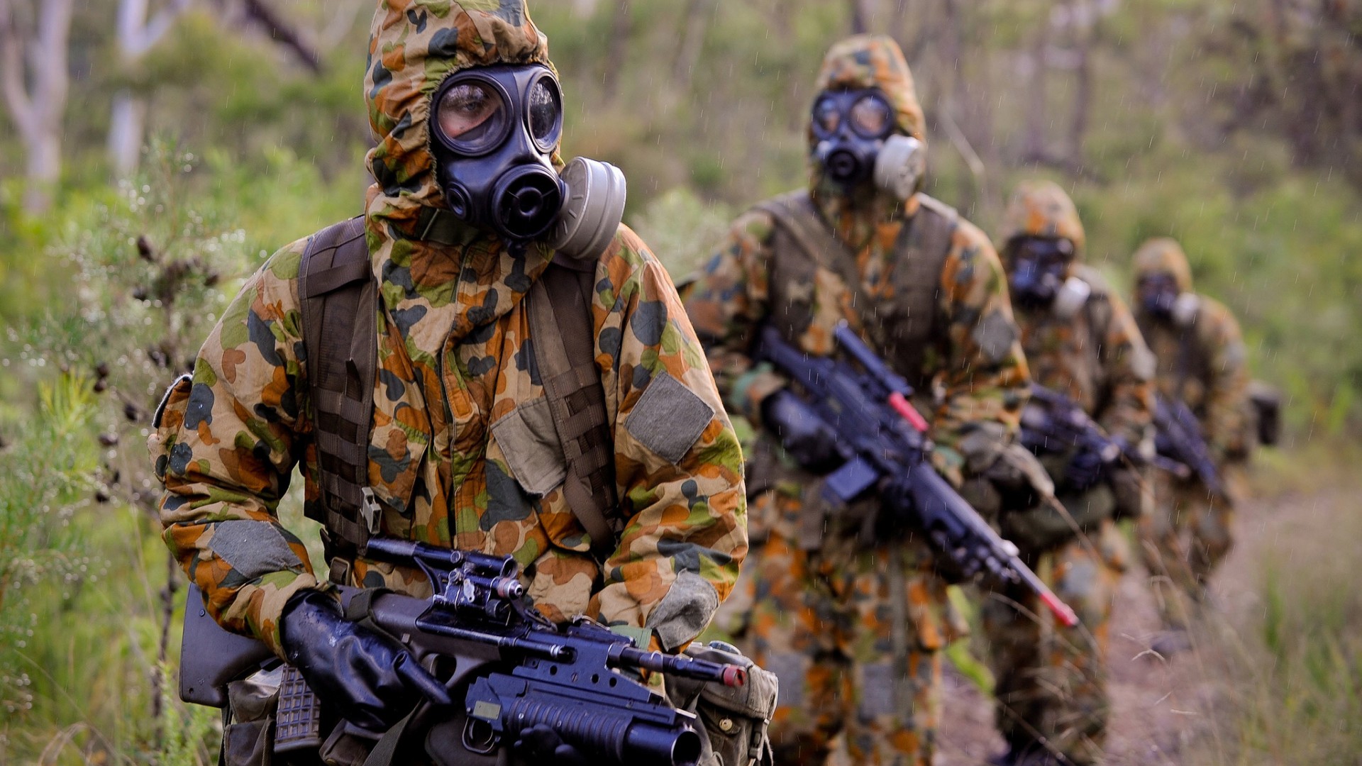 Wallpapers Soldiers suits gas masks on the desktop