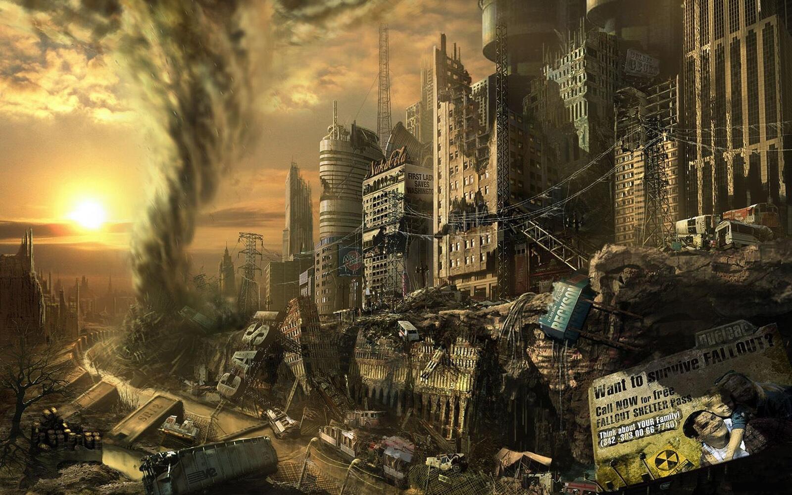 Wallpapers rendering city ruins on the desktop