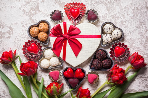 Delicious chocolate candies for Valentine`s Day