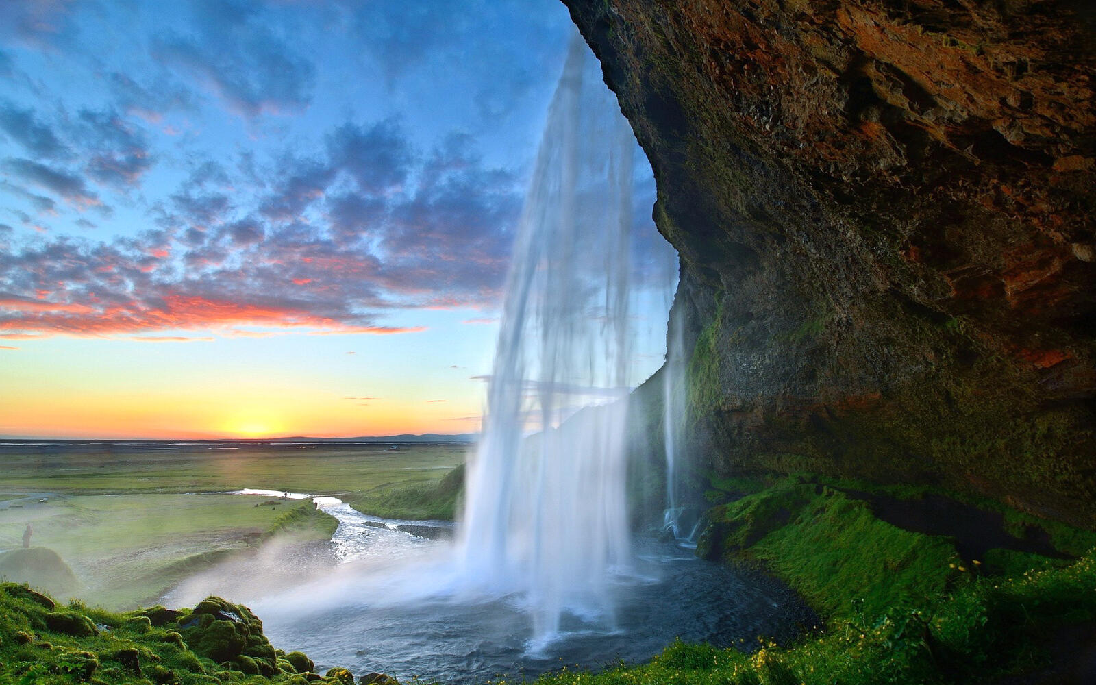 Wallpapers Iceland waterfall sunset on the desktop