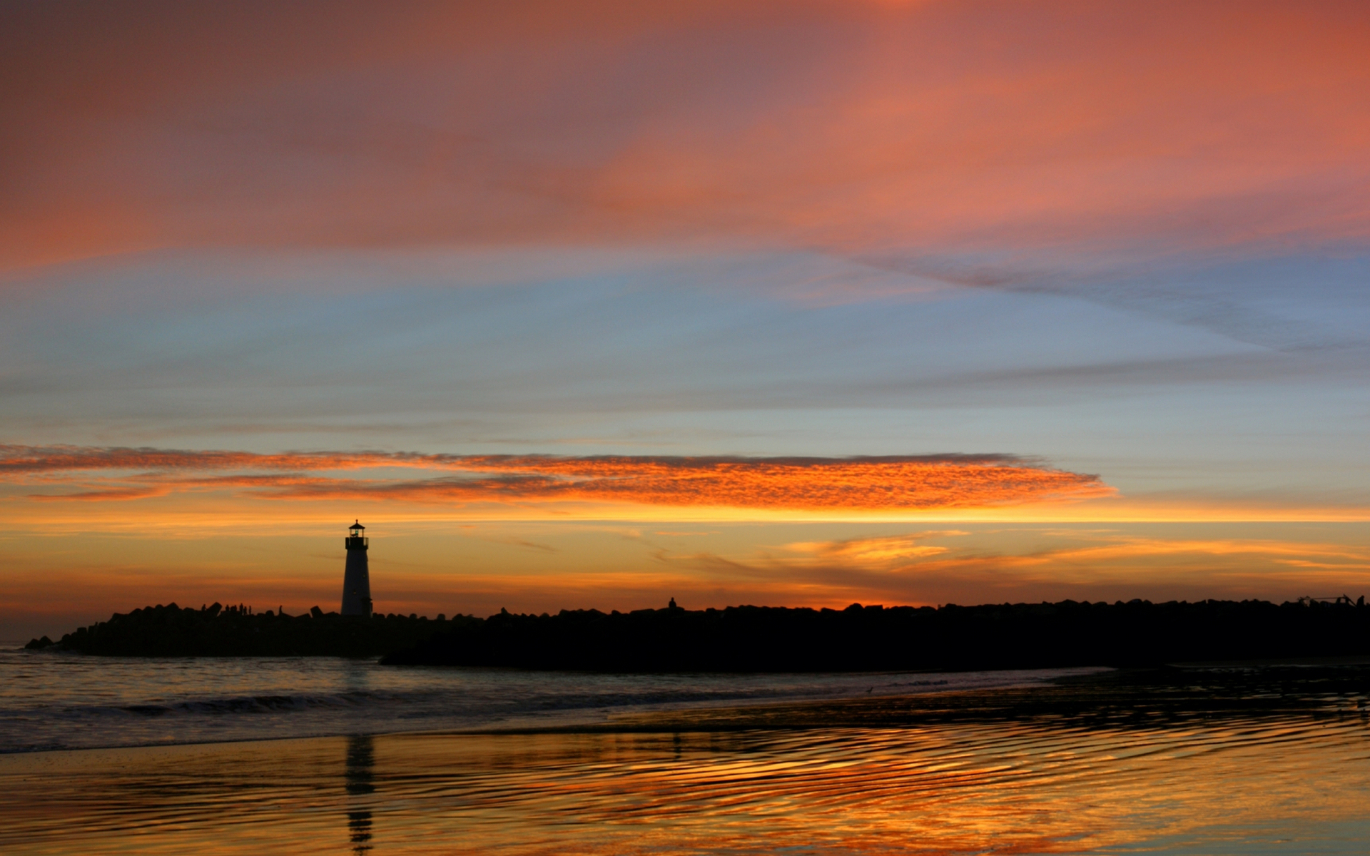 Wallpapers sunset lighthouse shore on the desktop