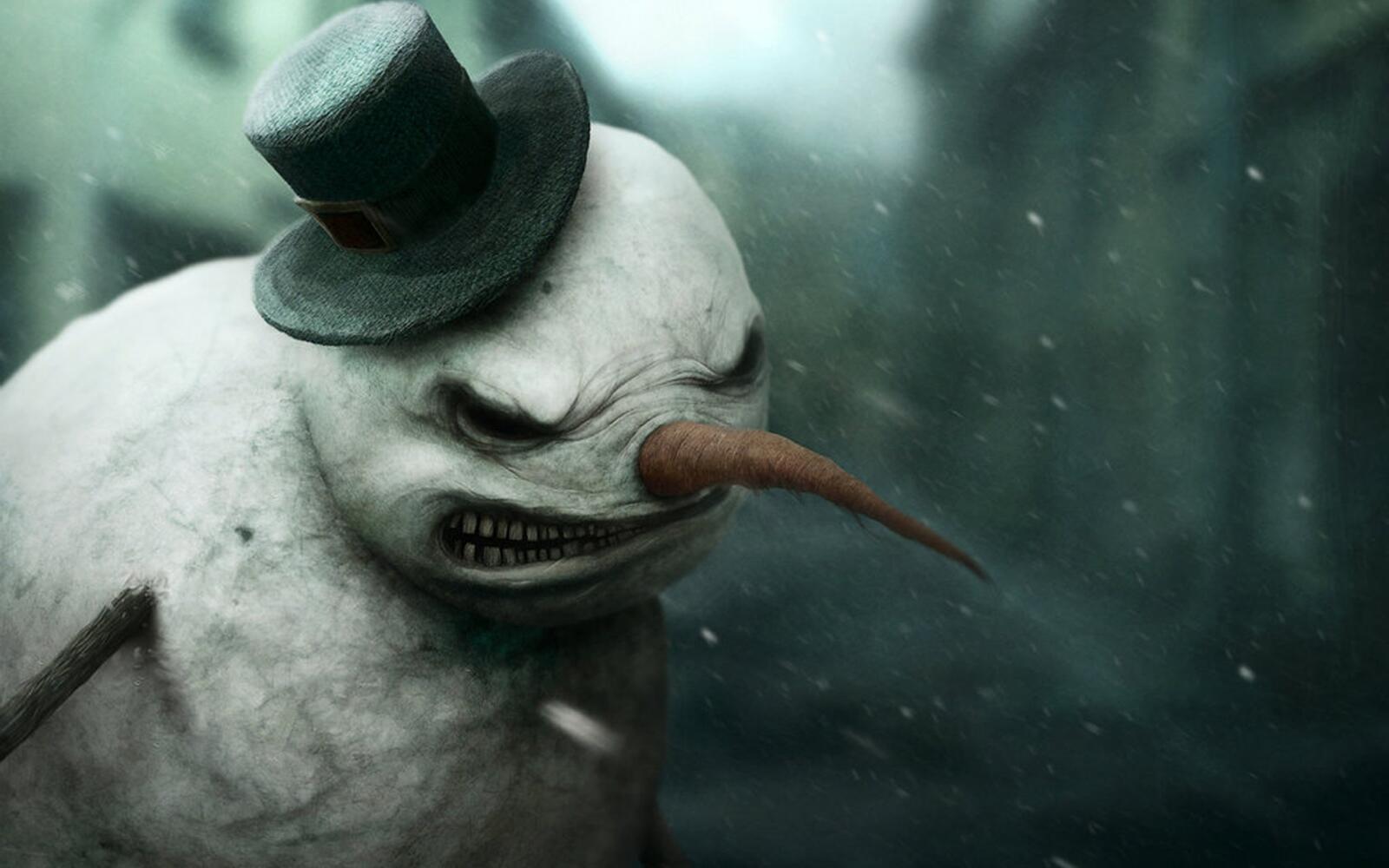 Wallpapers angry snowman hat on the desktop