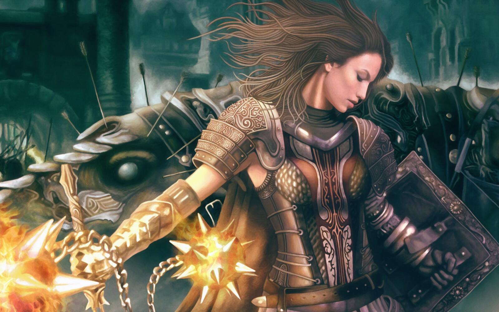 Wallpapers girl armor weapon on the desktop
