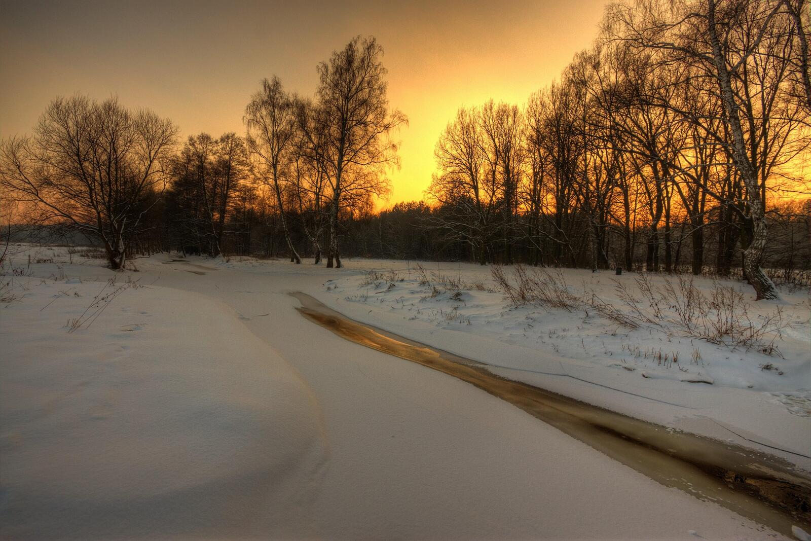 Wallpapers sunset river ice on the desktop