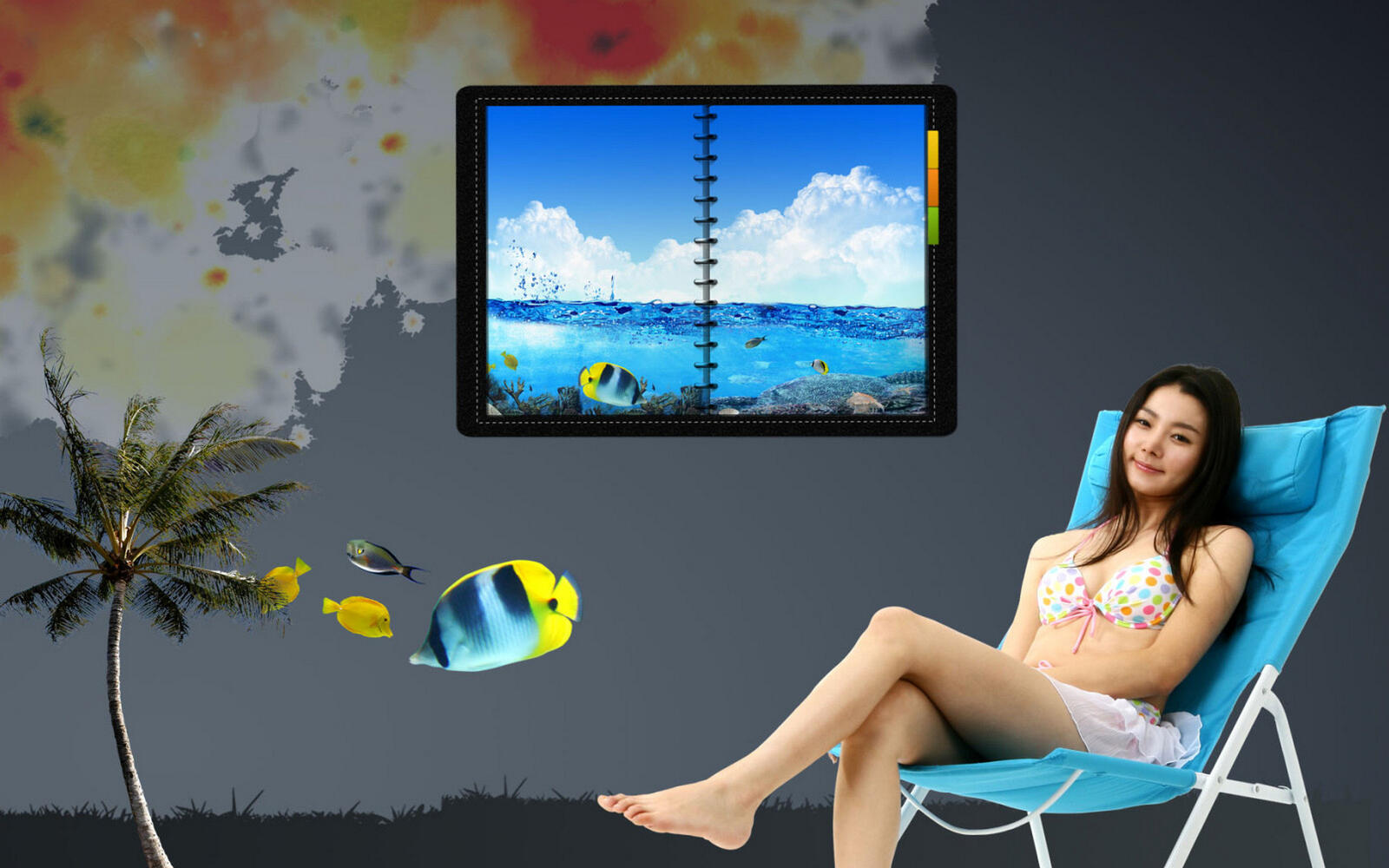 Wallpapers girl fish chaise on the desktop