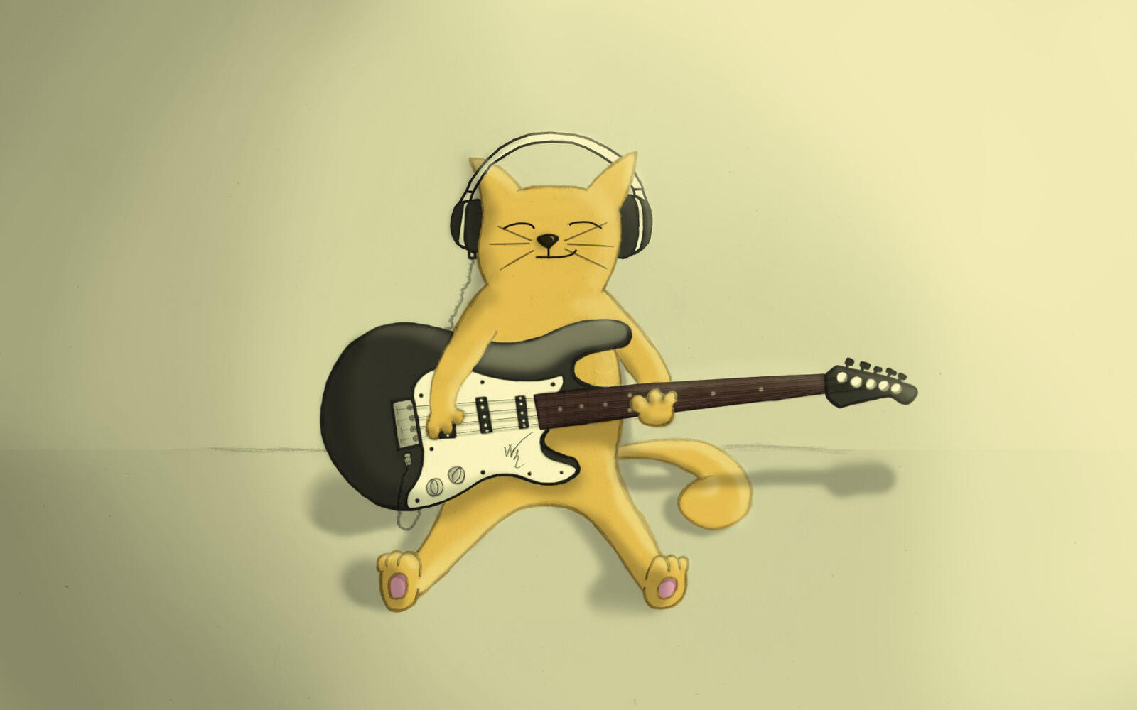 Wallpapers cat guitar headphones on the desktop