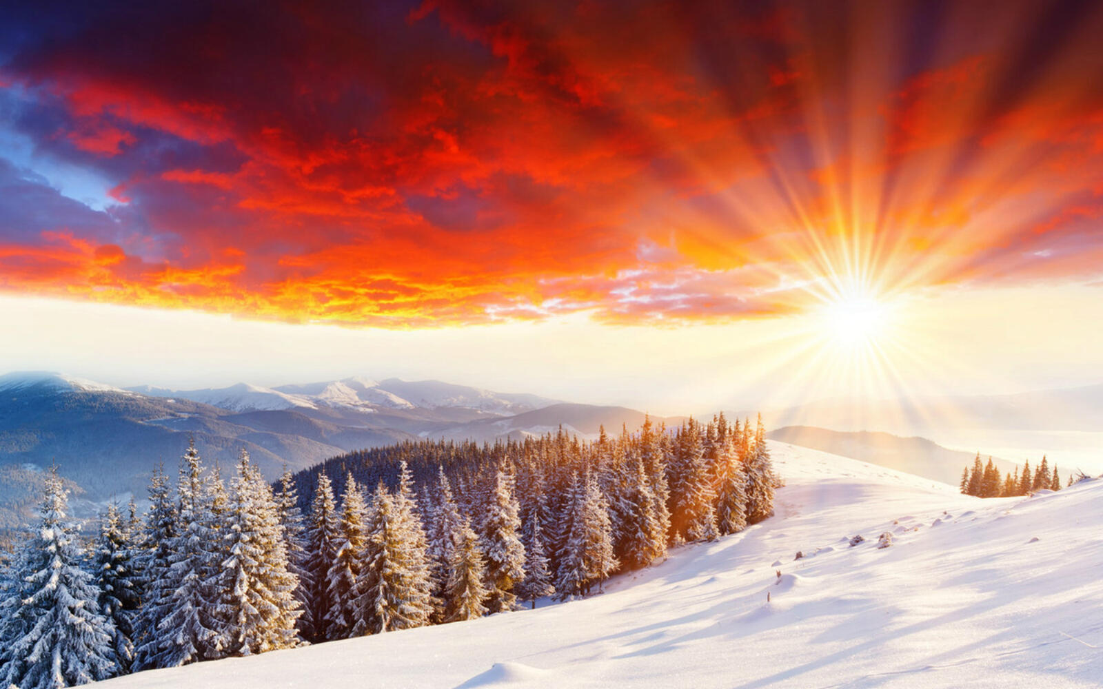 Wallpapers sunset winter mountains on the desktop