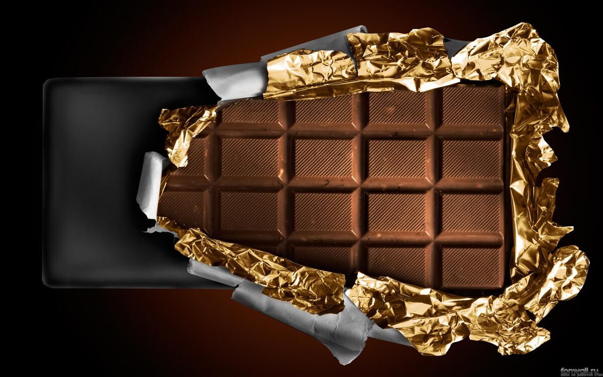 Black chocolate in gold foil