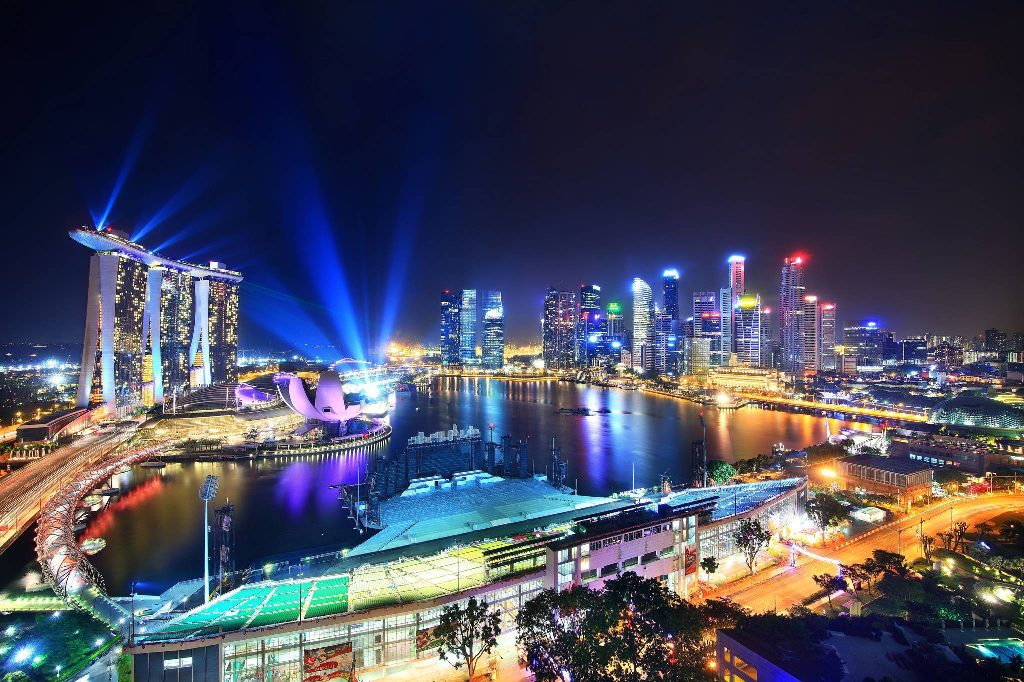 Обои Сингапур вечер ночной город на рабочий стол