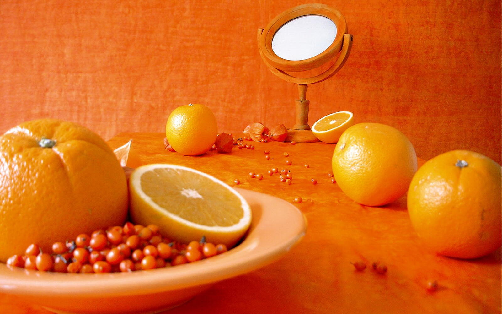 Обои апельсины оранжевый тарелка на рабочий стол