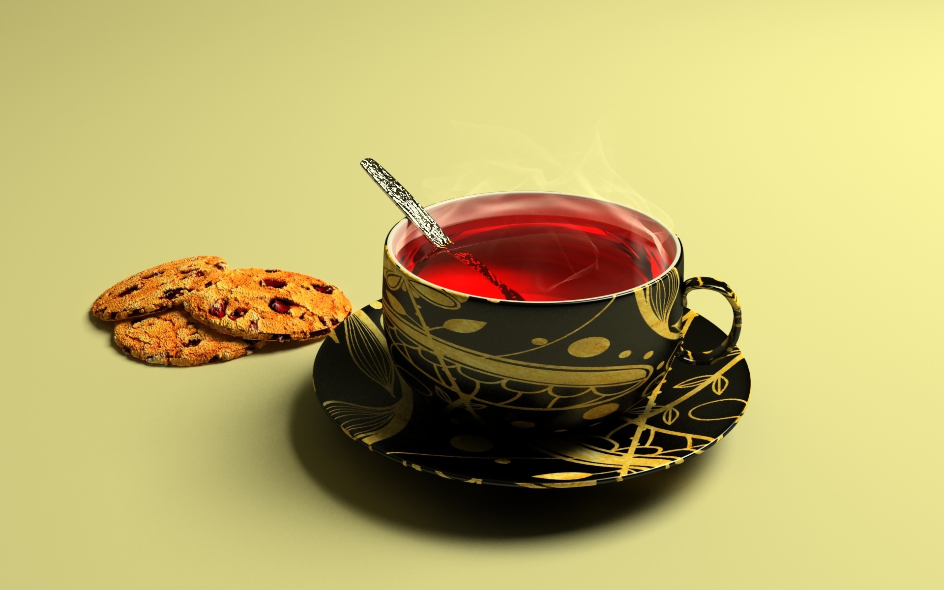 Горячий чай с печеньем с изюмом