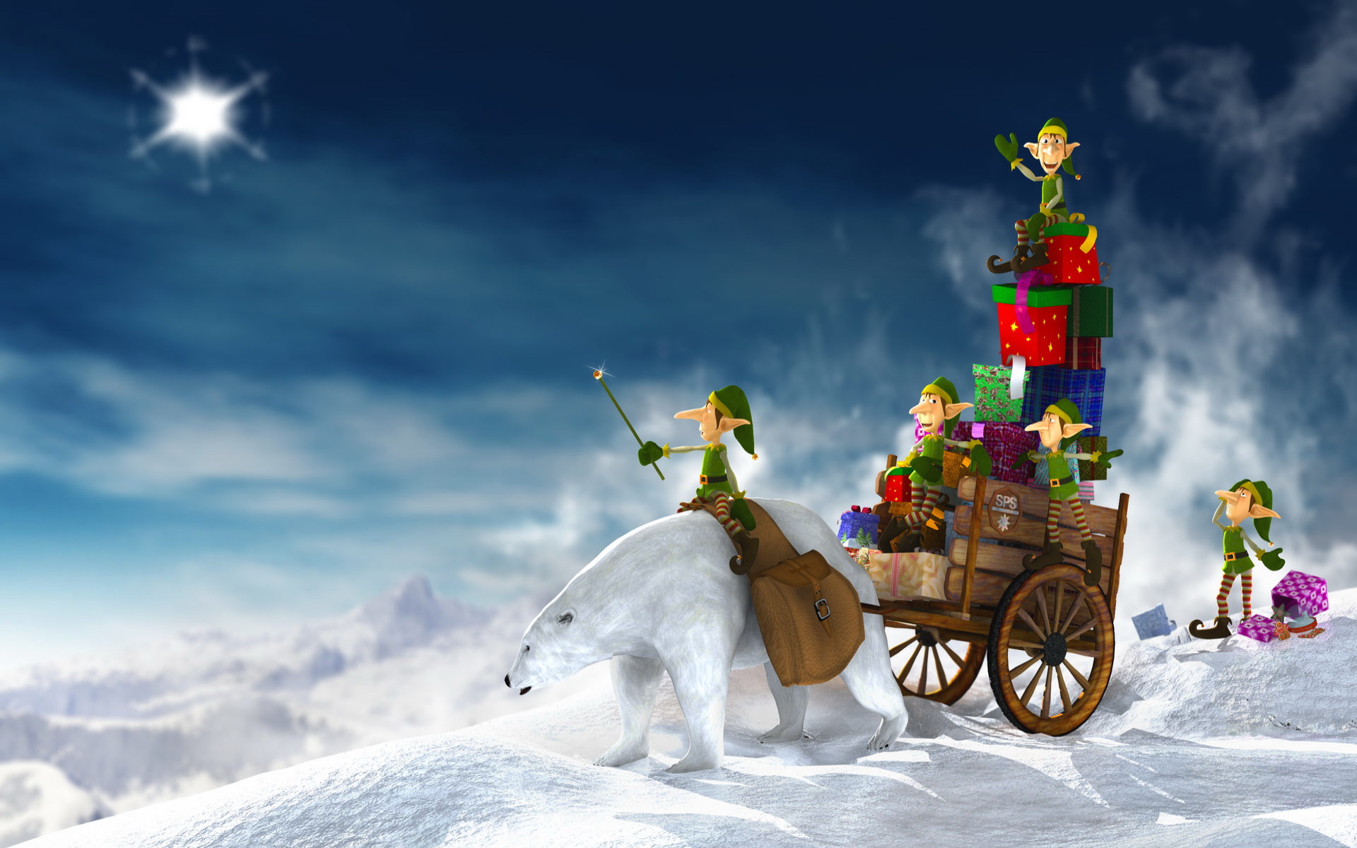 Wallpapers new year elves sleigh on the desktop