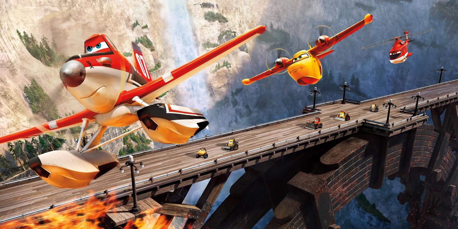 桌面上的壁纸飞机：火和水 冒险 动画片