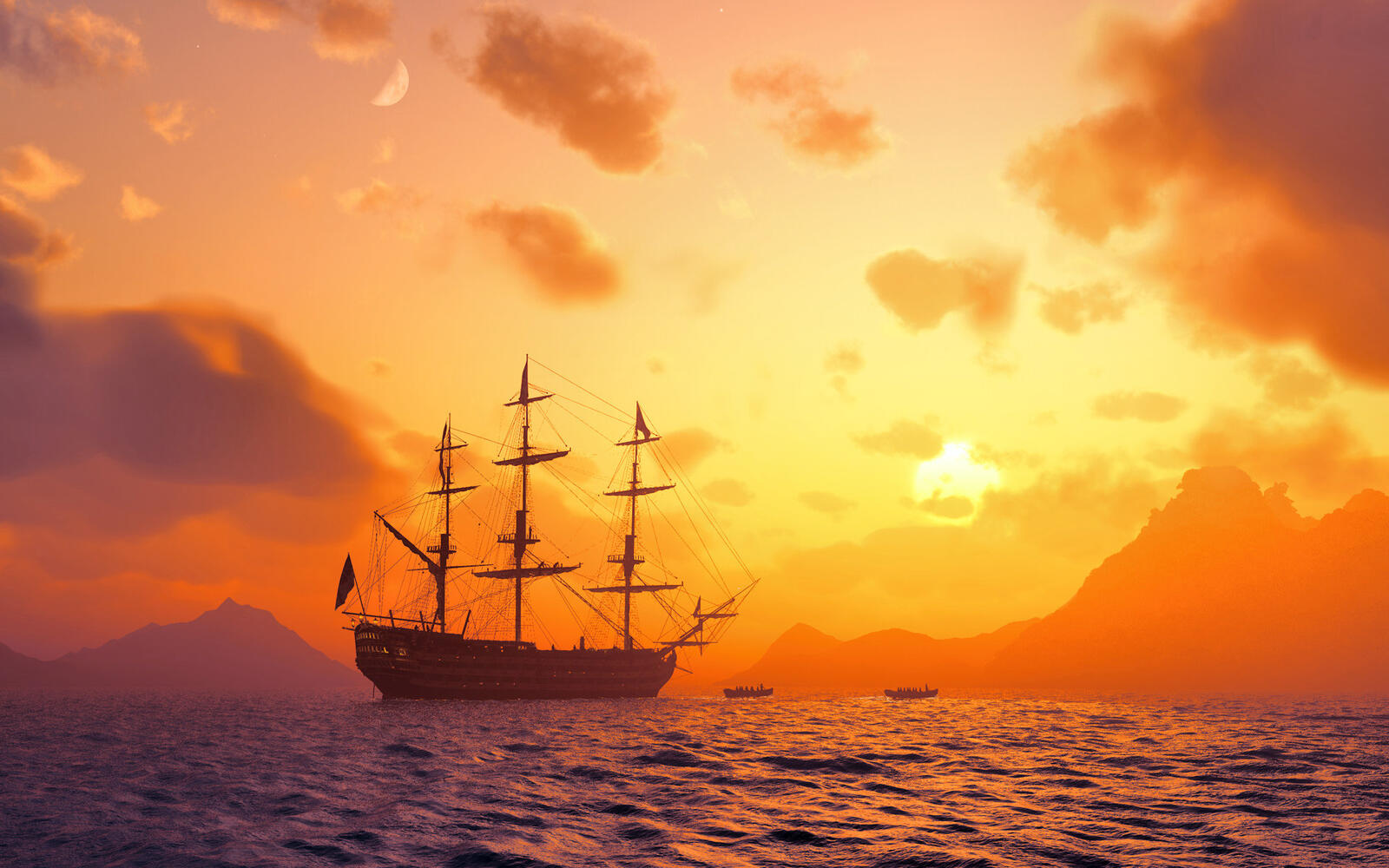 Wallpapers ship sails old on the desktop