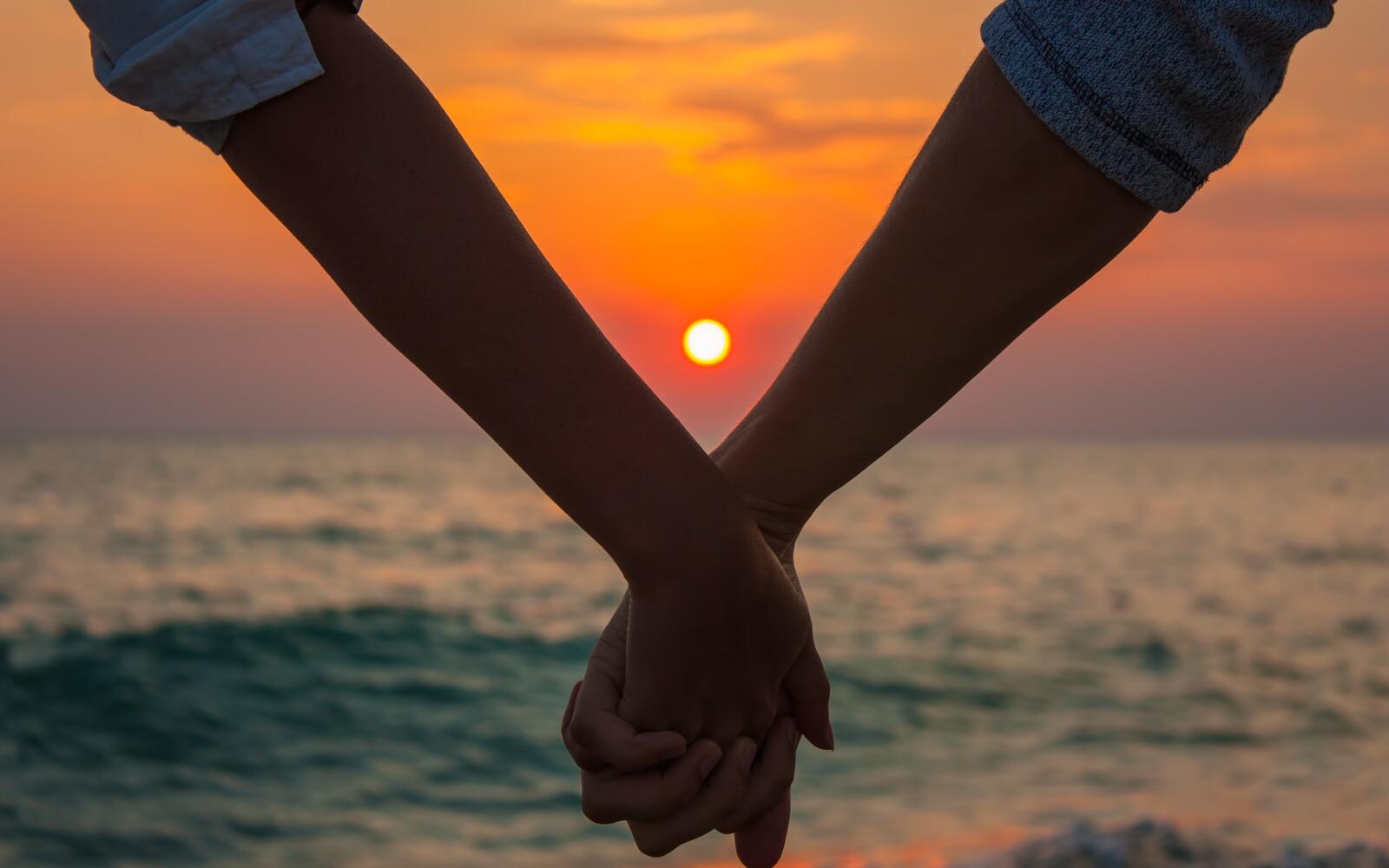 Wallpapers couple hands sunset on the desktop