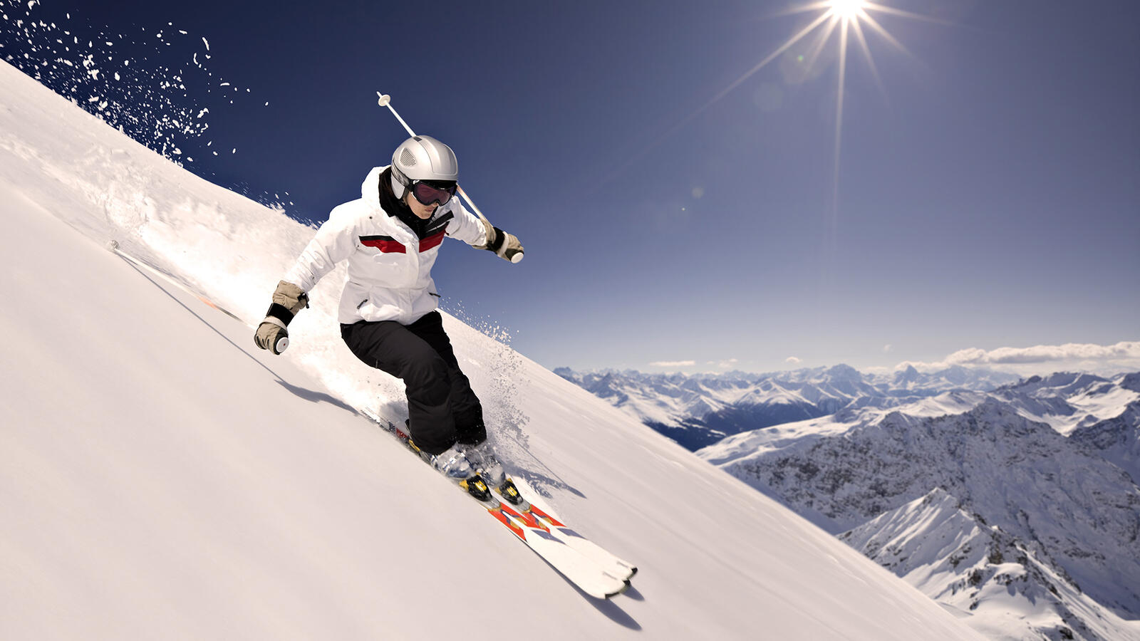 Wallpapers skier skis mountains on the desktop
