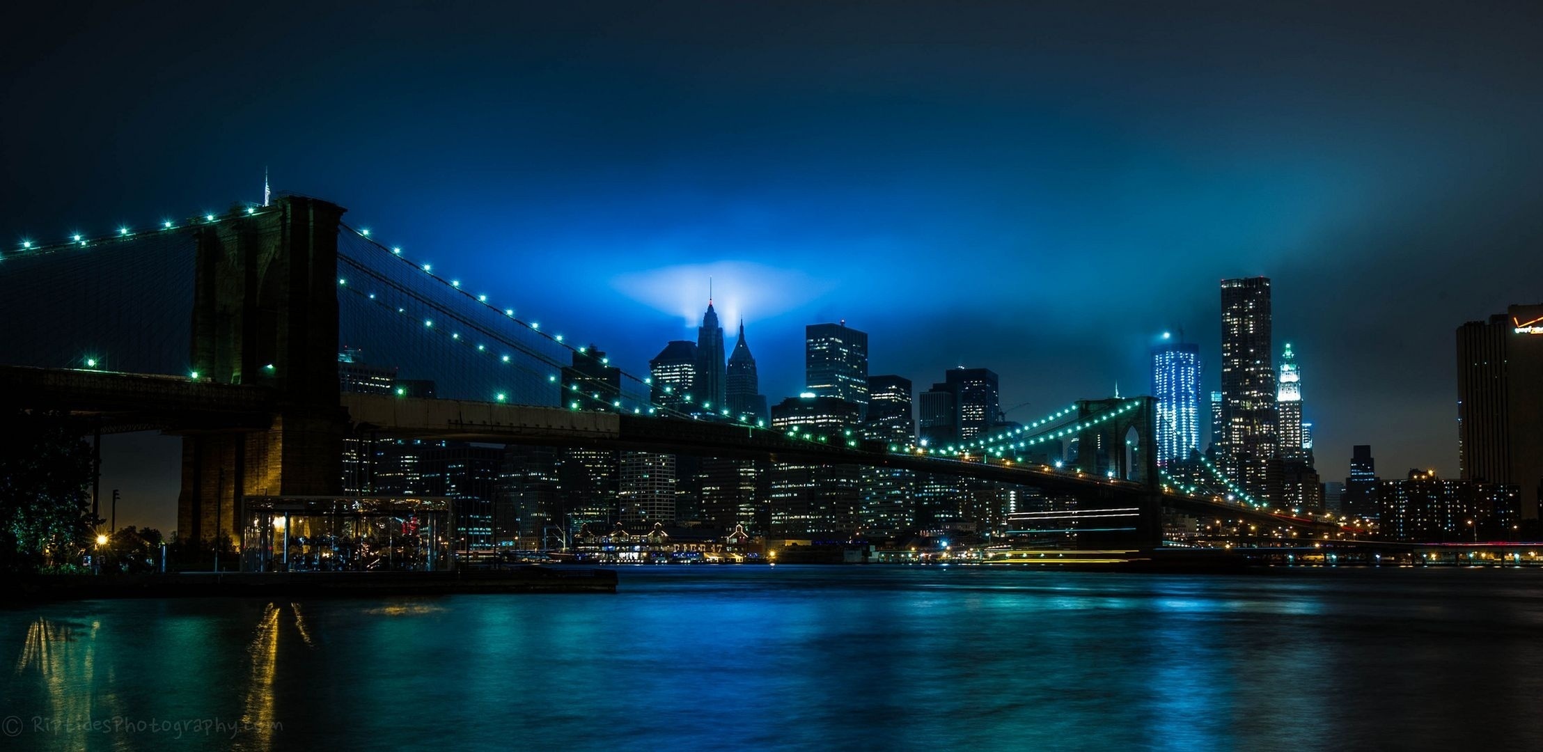 страны архитектура Бруклинский мост река ночь США Нью-Йорк без смс