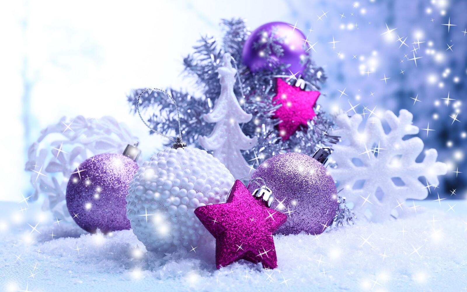 Wallpapers New Year s toys snowflake tinsel on the desktop