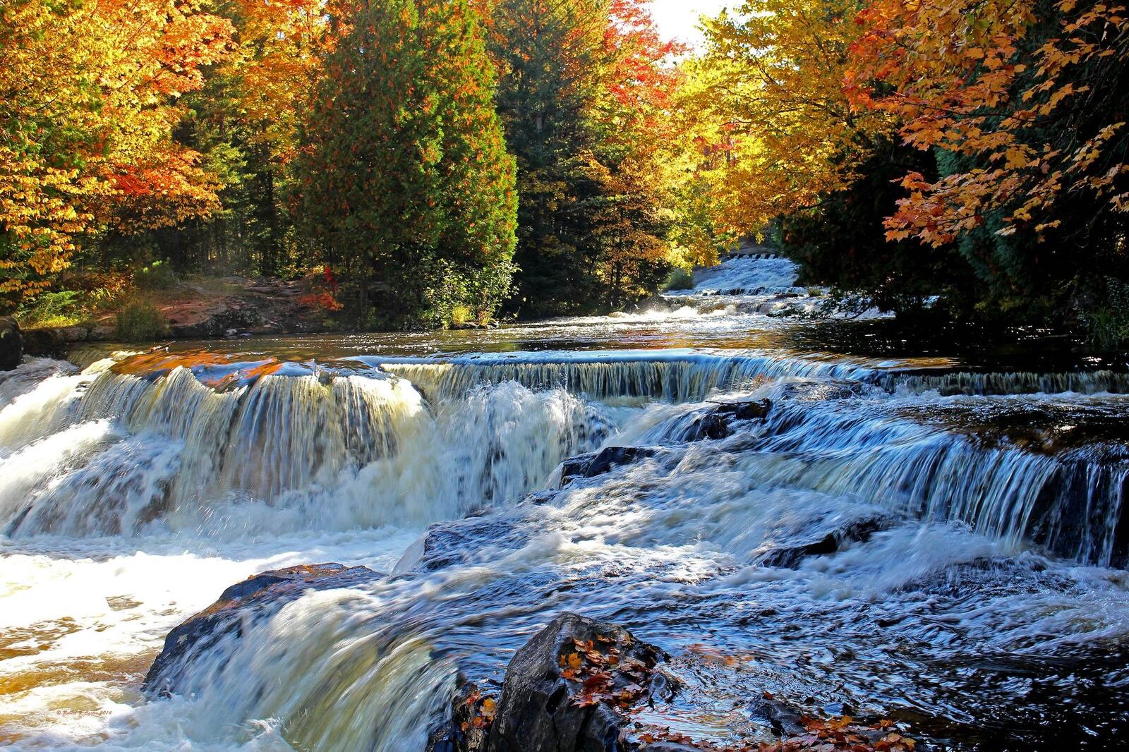 Wallpapers nature waterfall in the forest autumn forest on the desktop
