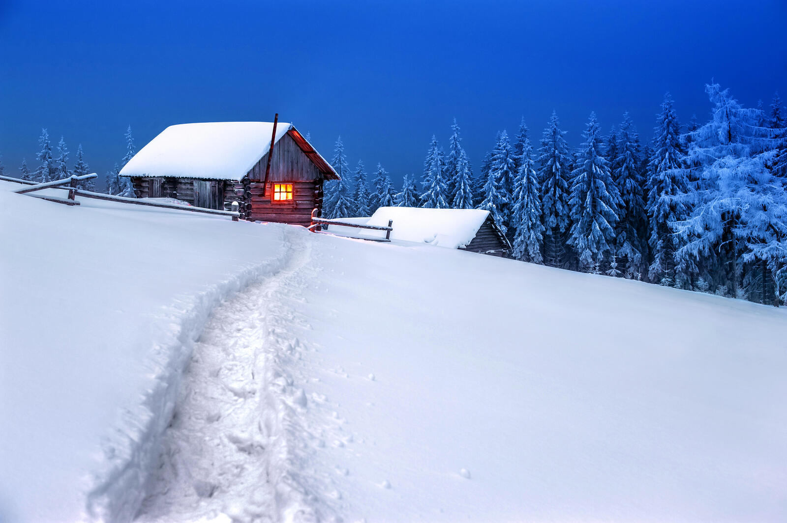Wallpapers small house trees snowdrifts on the desktop