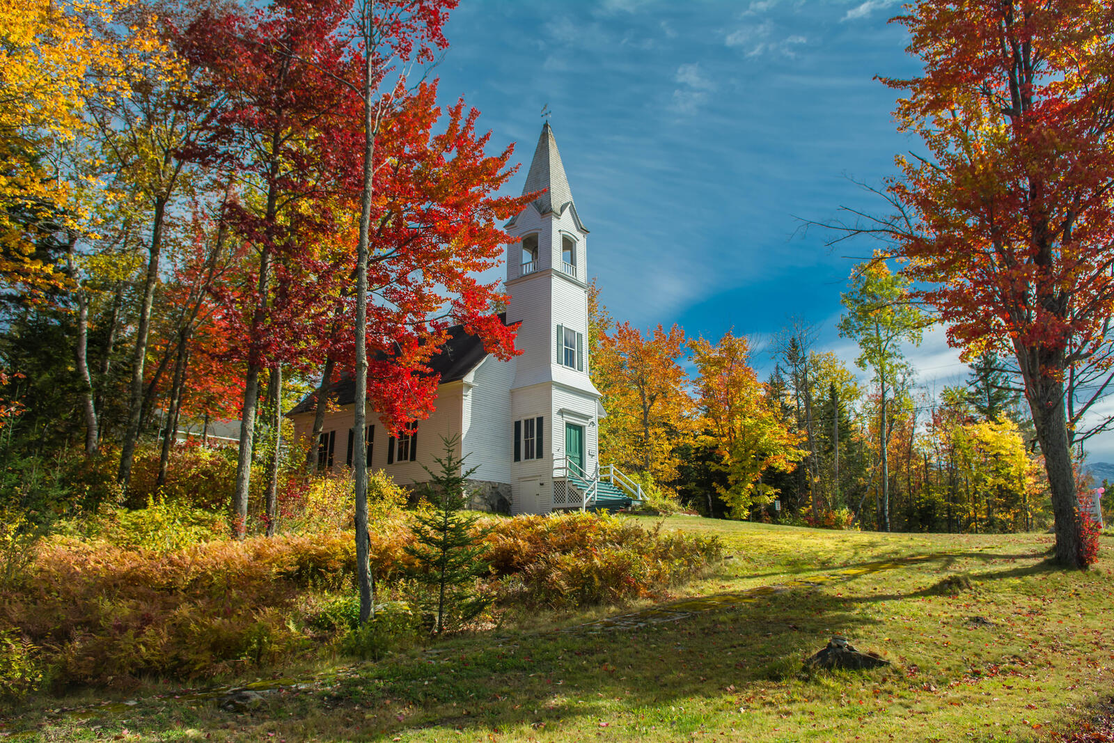 Wallpapers New Hampshire New England church autumn on the desktop