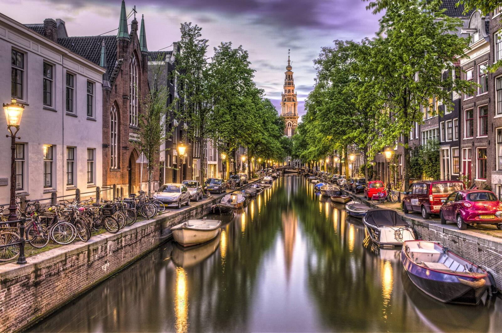 Обои Амстердам лодка столица и крупнейший город нидерландов на рабочий стол