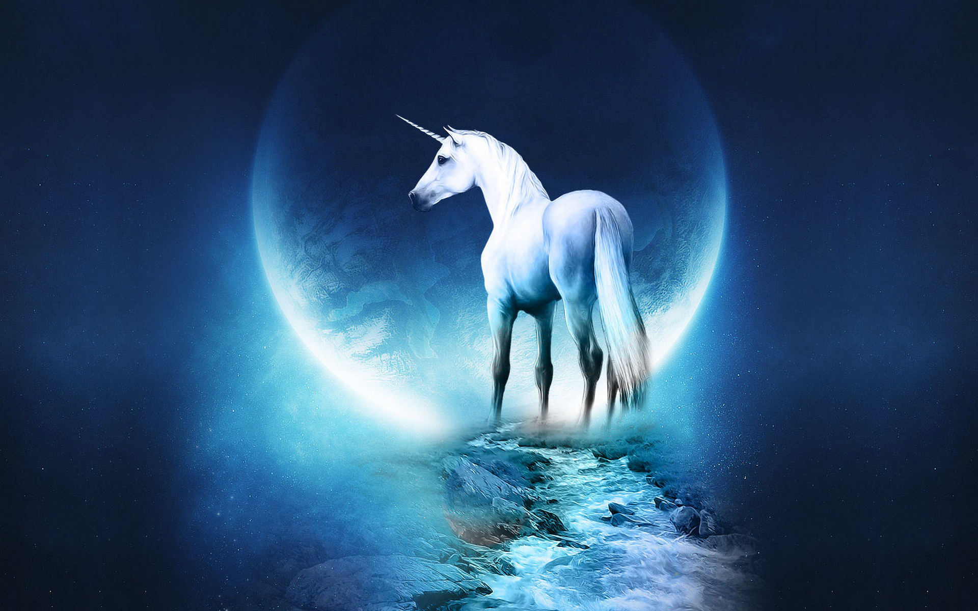 Wallpapers unicorn white moon on the desktop