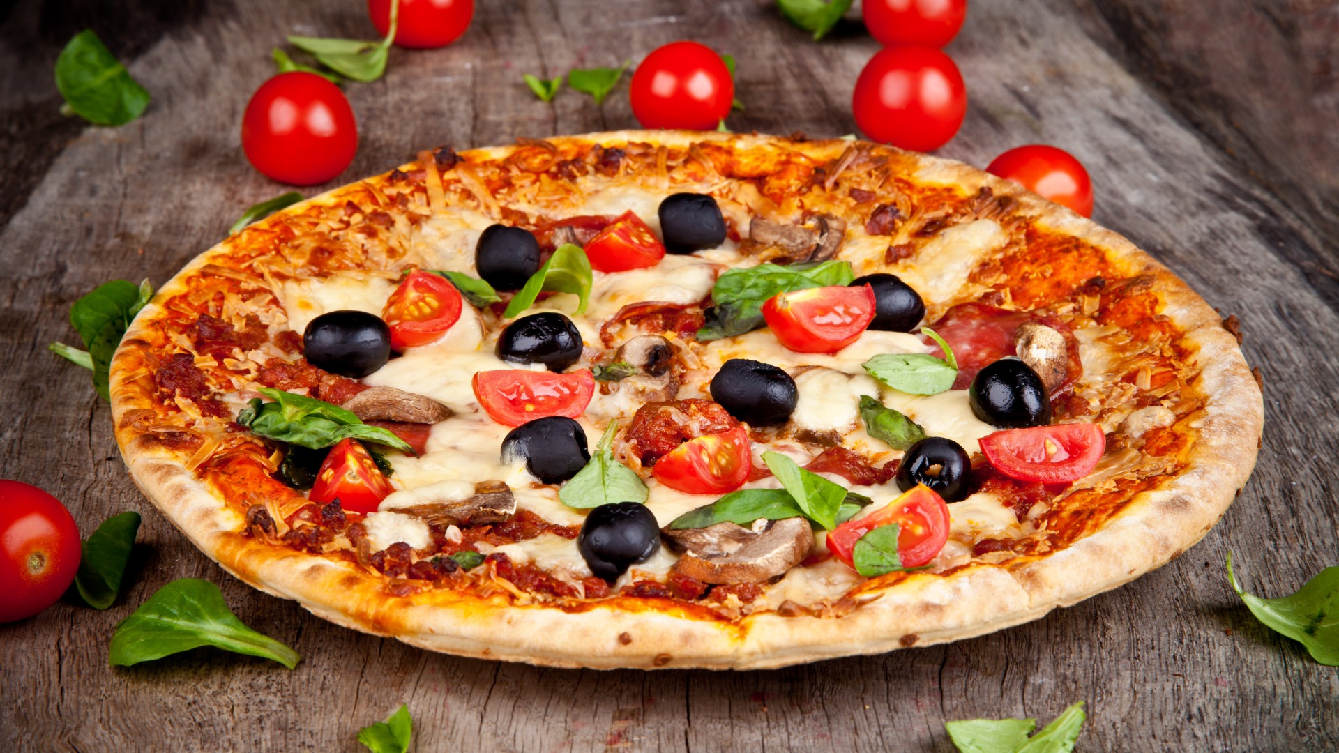 Фото бесплатно пицца, оливки, помидоры