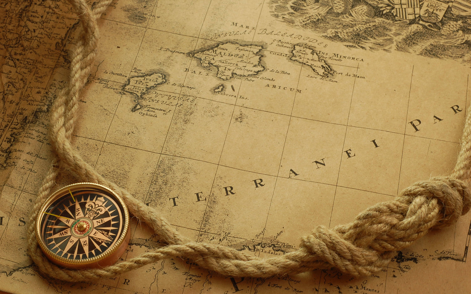 Wallpapers map compass rope on the desktop