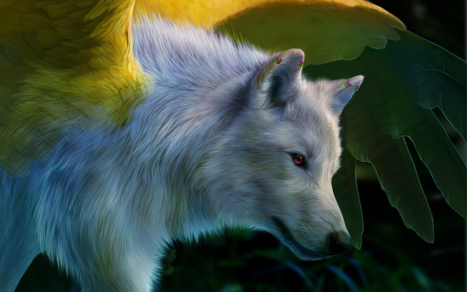 Wallpapers white wolf wings eyes on the desktop
