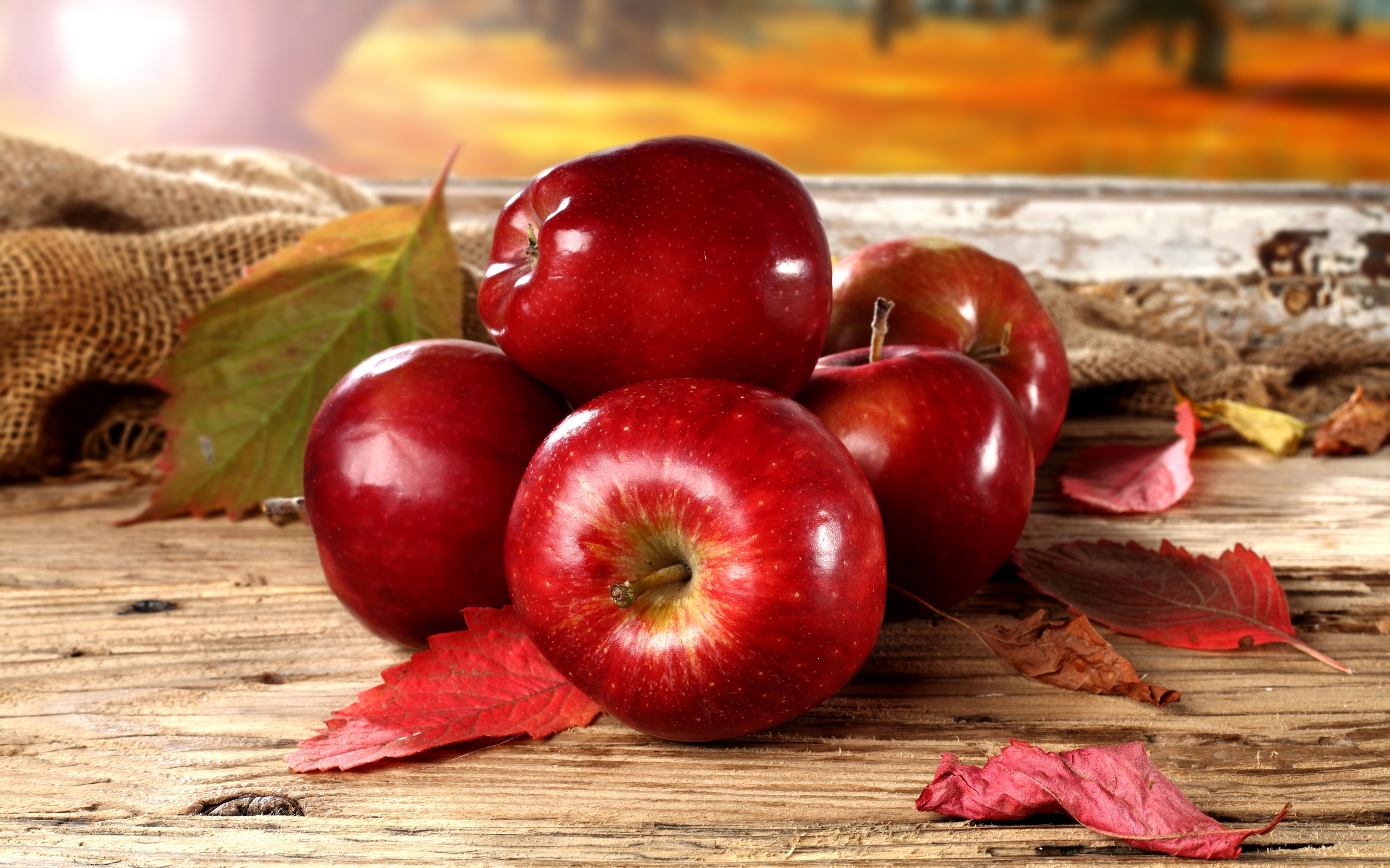 Обои фрукты яблоки листья на рабочий стол