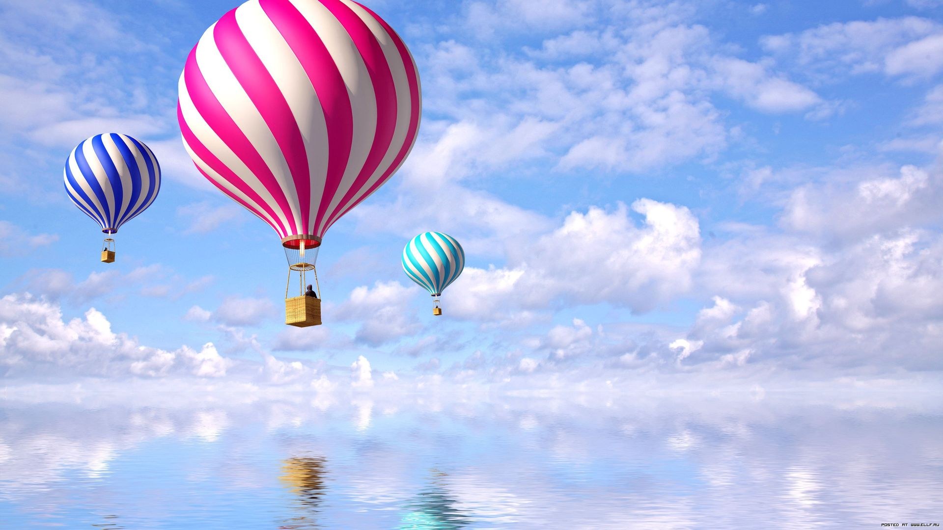 Бесплатное фото Воздушные шары пролетают над озером