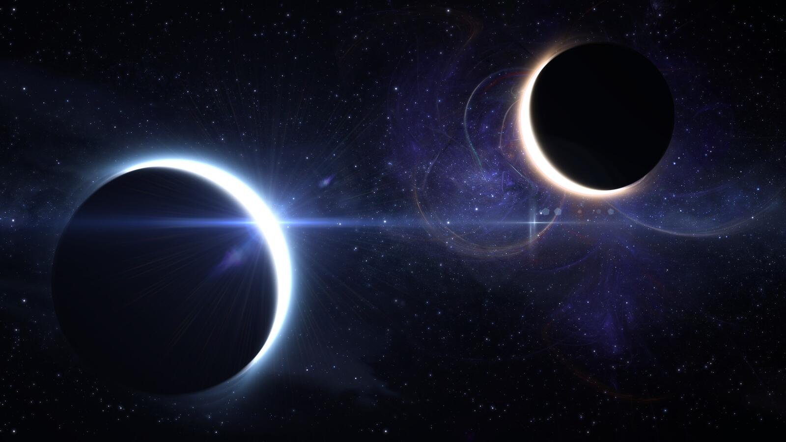 Wallpapers eclipse two planets two stars on the desktop