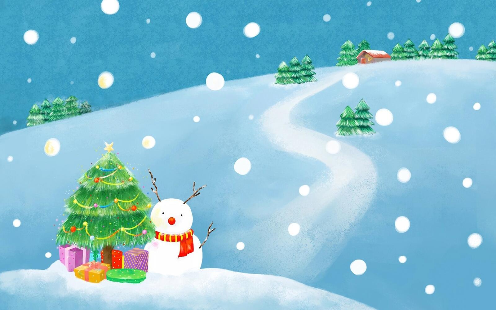 Wallpapers snow new year snowman on the desktop