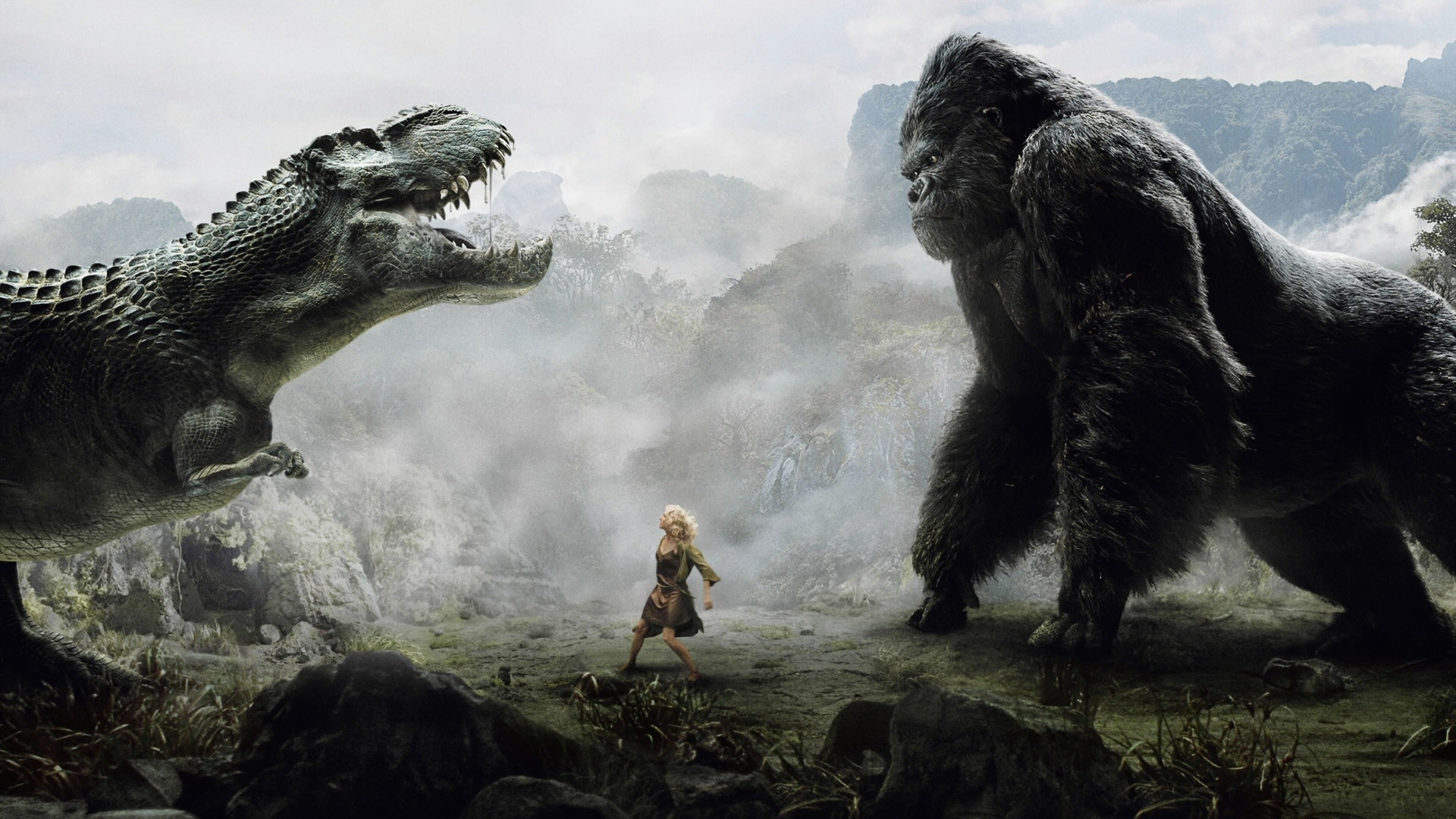 Wallpapers king Kong dinosaur battle on the desktop