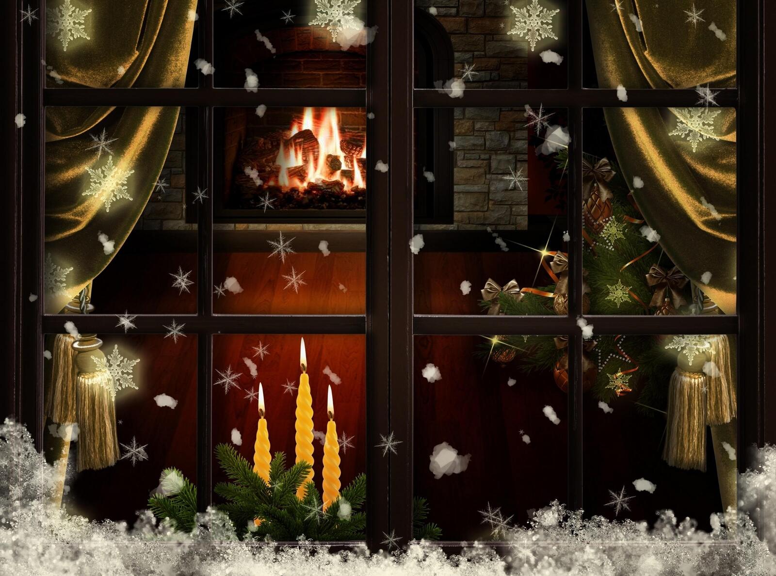 Wallpapers window candles snow on the desktop
