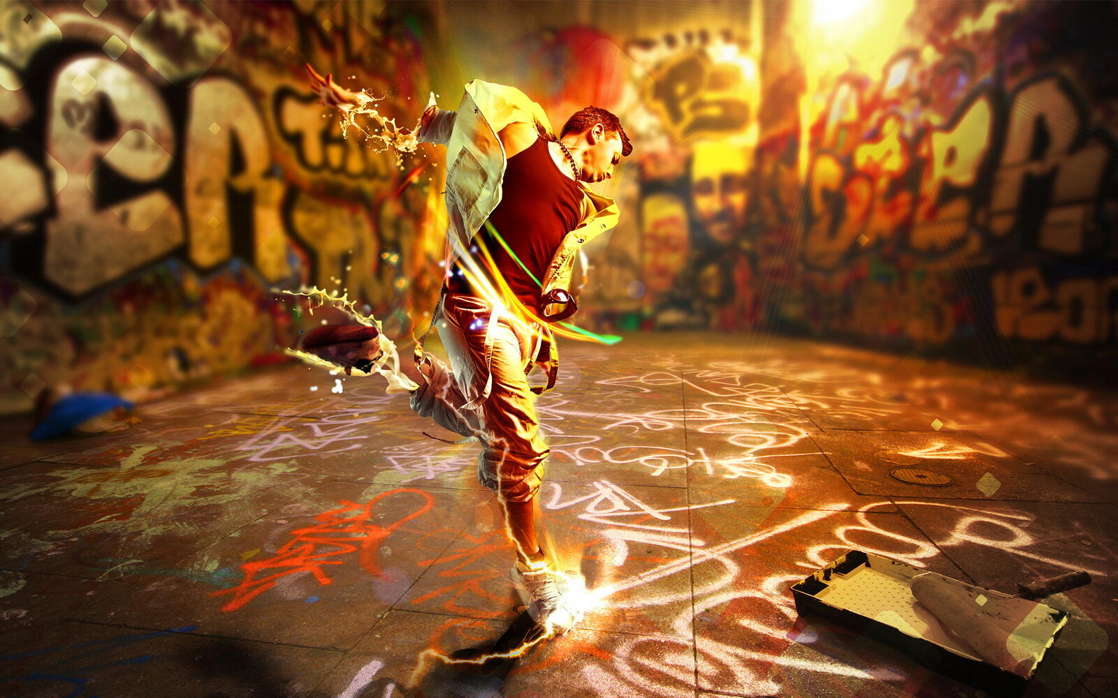 Wallpapers graffiti man paint on the desktop