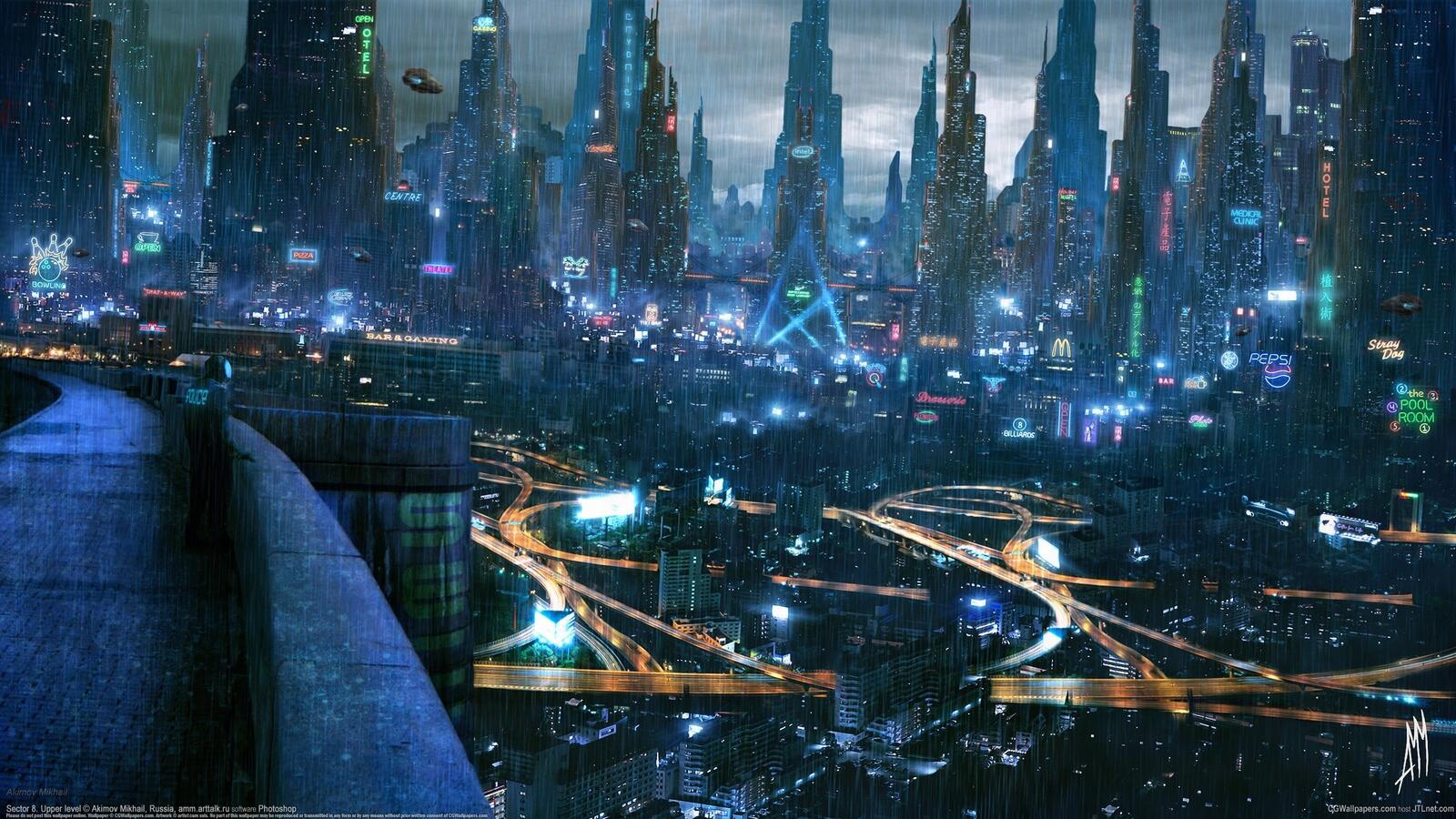 Wallpapers the city of the future city skyscrapers rain on the desktop