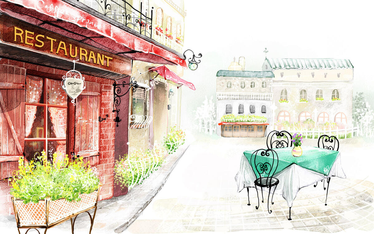 Drawing of a restaurant on the street
