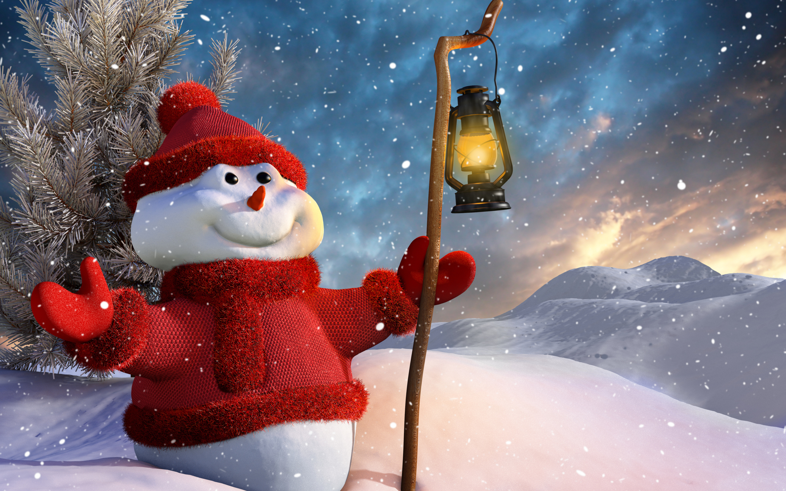 Wallpapers snowman red cap red jacket on the desktop