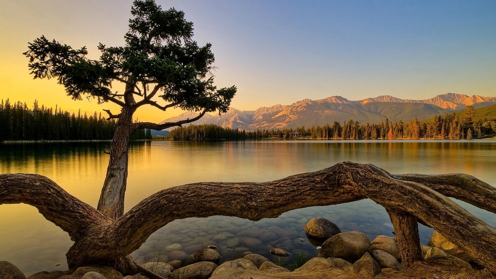 Wallpapers lake evening mountains on the desktop