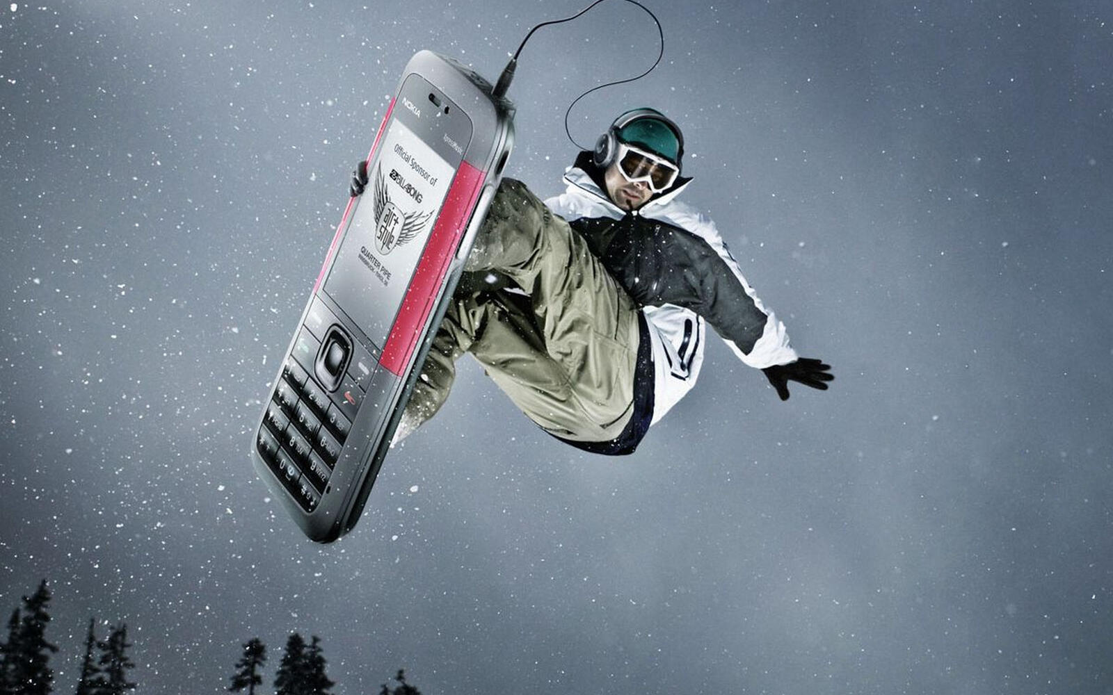 Wallpapers snowboarder phone headphones on the desktop