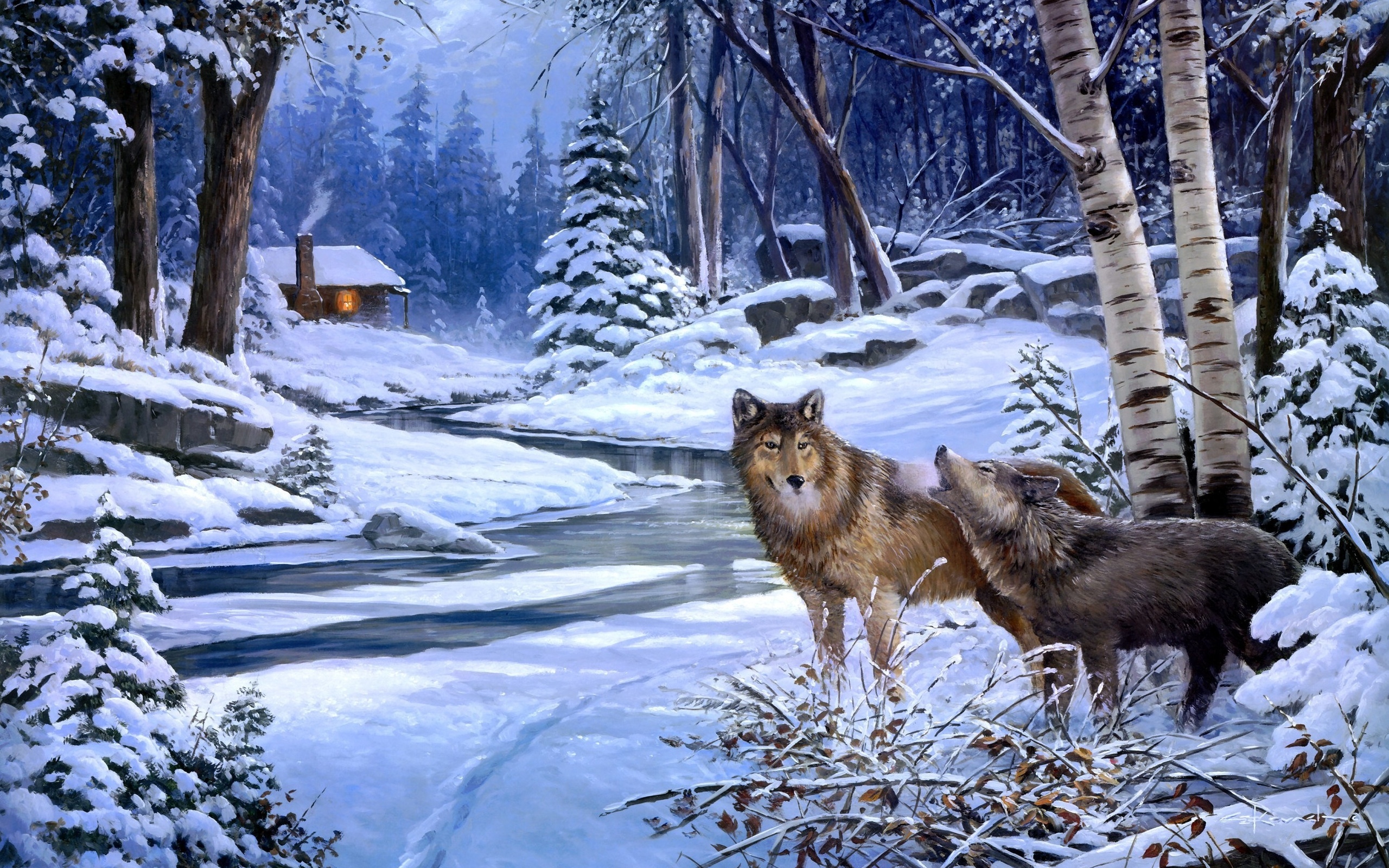 волки в зимнем лесу без смс
