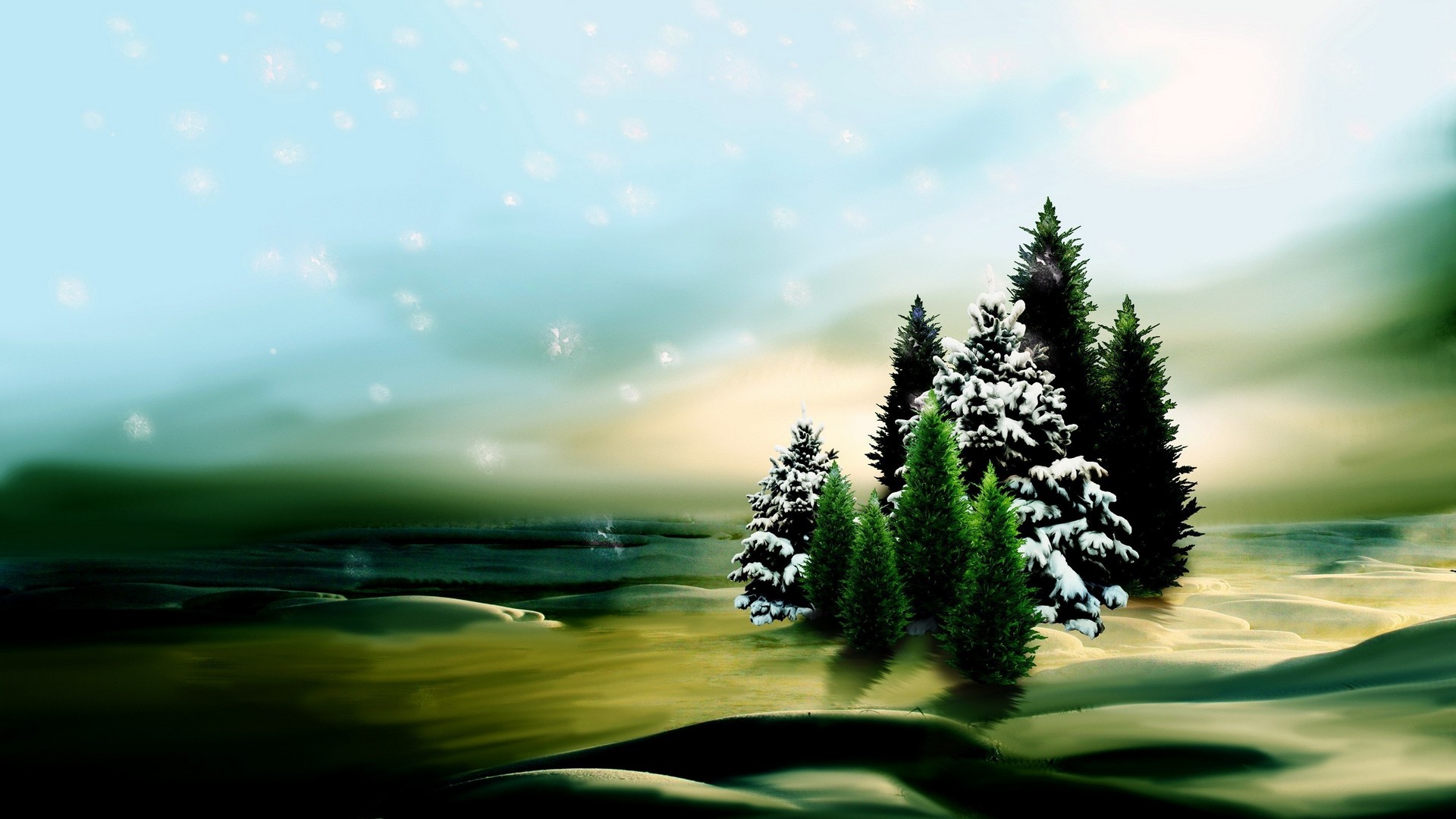 Wallpapers Christmas trees green Christmas trees snow-covered trees on the desktop