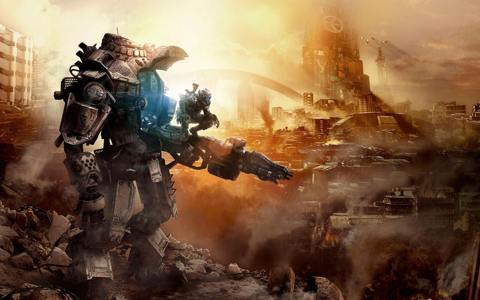 Wallpapers titanfall titan and soldier city on the desktop