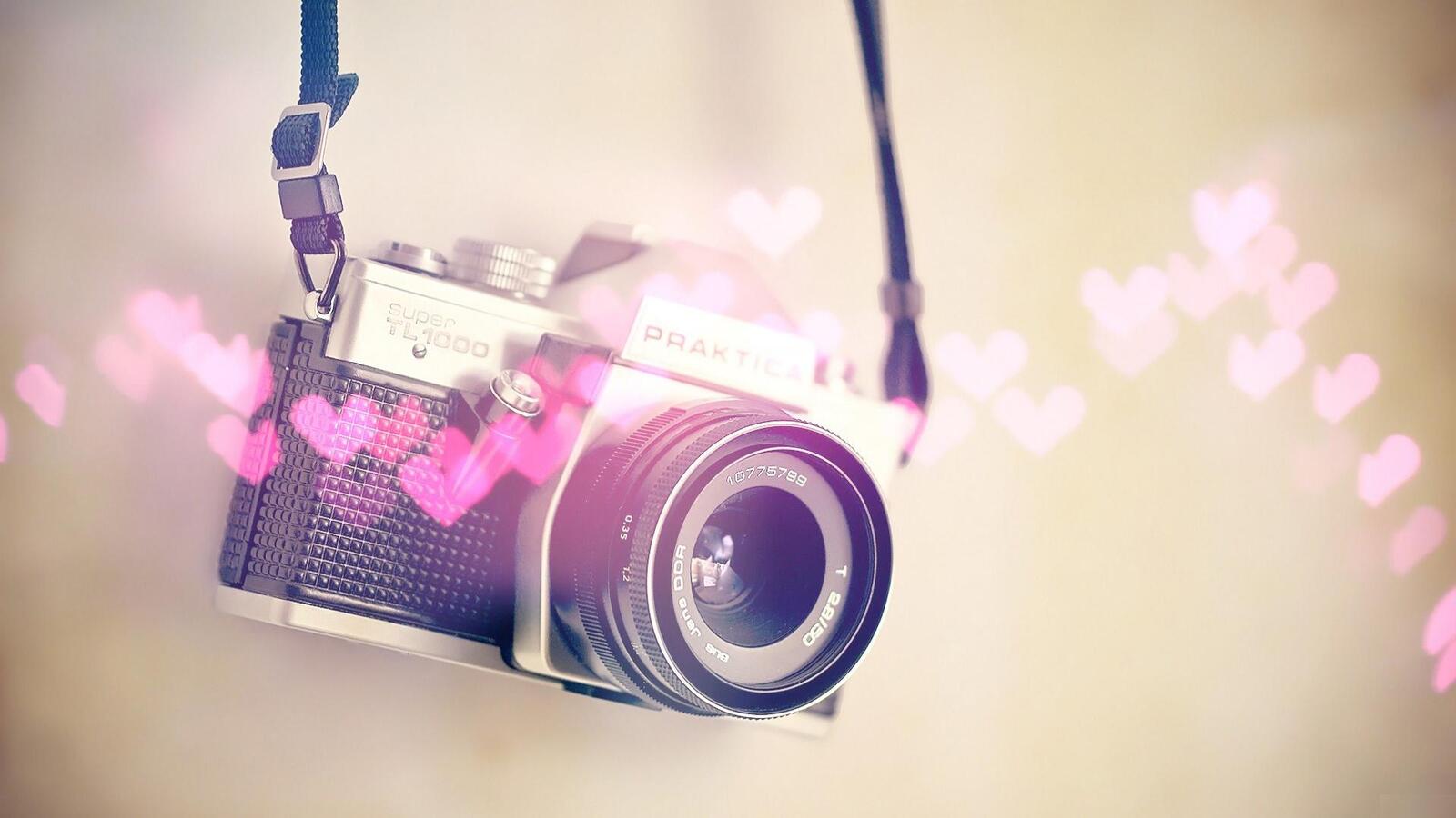 Wallpapers camera hearts graphics on the desktop