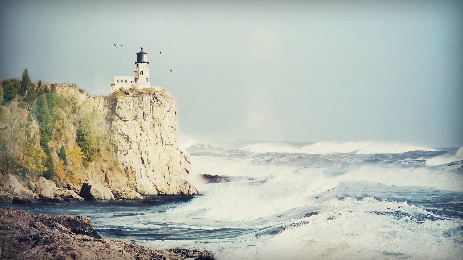 Wallpapers Lighthouse ocean shore waves on the desktop