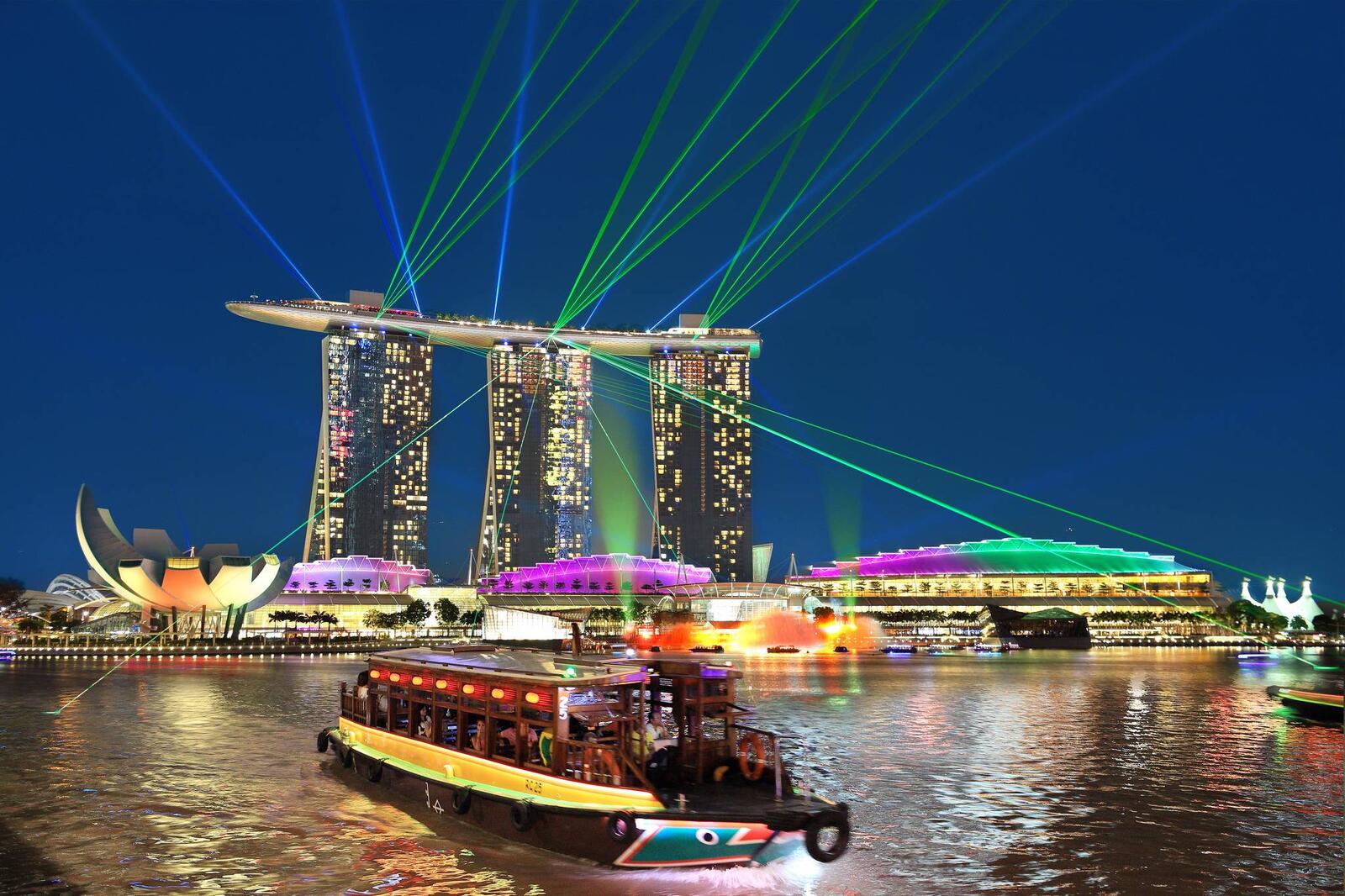 Обои лодка город Сингапур на рабочий стол